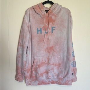 HUF | Pink Tie-Dye Hoodie w/ Designs Sleeve Streetwear Skater Surfer